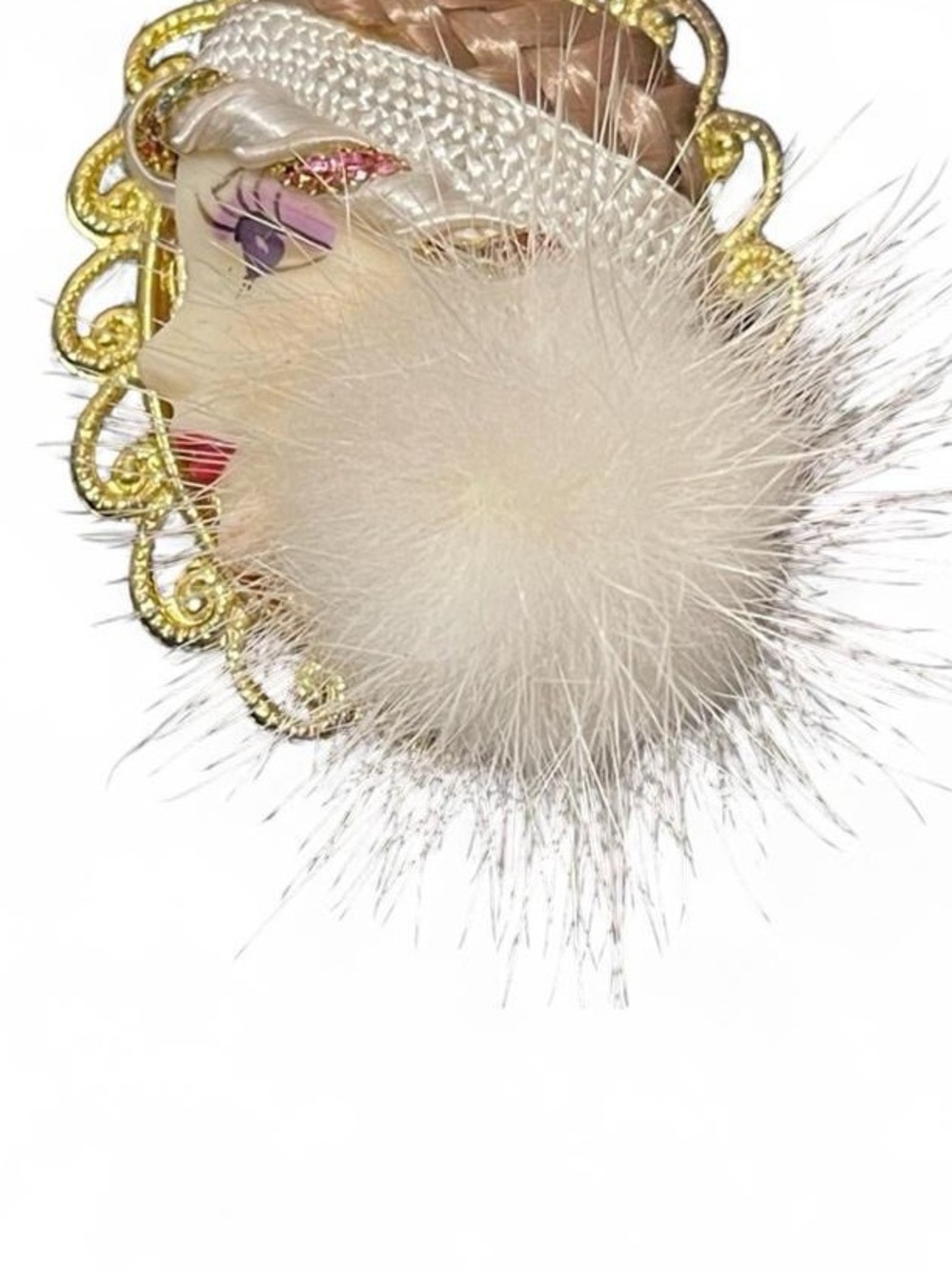 Vintage Glamour Lady Statement Feather Cameo Brooch